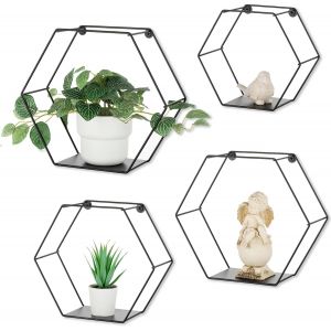 Cmwx-&Eacute;tag&egrave;res Murales Noir &Eacute;tag&egrave;res Murales Etagere Murale Hexagonal Lot De 4 Etag&egrave;res Murales Metal Decoration Murale - Neuf