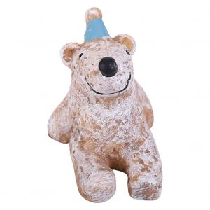 Modele de simulation animale en resine, decoration de la maison, jouet educatif pour enfants (ours au chapeau bleu) - Neuf