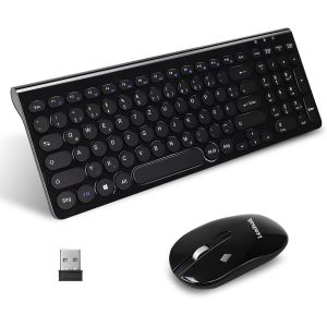 ChenQuanSarl-Clavier Souris Sans Fil, Souris Et Clavier Ergonomiques, Clavier Et Souris Sans Fil, Disposition Qwertz, Touches Silencieuses Et Touches De Souris, Ordinateur Portable,Noir - Neuf