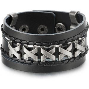 Kal-Punk Rock - Hommes Noir Bracelet En Cuir Croix Charmes - Cuir Envelopper Bracelet - Neuf