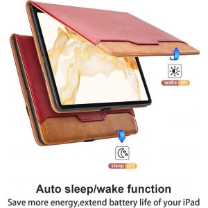 Coque Pour Samsung Galaxy Tab S8 Plus 2022 / Tab S7 Fe 2021 / Tab S7 Plus 2020 12.4U201dpu Cuir Cover Tablette Housse De Protection Auto Réveil/Sommeil, Multi-Angle Étui Avec Poche - Rouge - Neuf