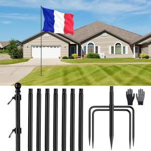 Mevronisshop-Mat Pour Drapeau,Mâts De Drapeau Robustes En Acier Inoxydable Avec Piquet À 5 Broches, Pourjardin Extérieur - Neuf