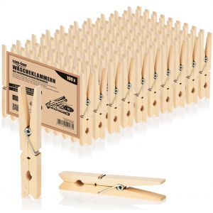 100X Pinces à Linge en Bois XXL Pinces en Bois durables en Bois de Bouleau Pinces à Linge en Bois (100 pièces Bouleau XXL) - Neuf