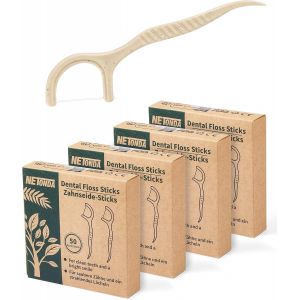 Kwex-200 Fil Dentaire V&eacute;g&eacute;talien Fils Dentaires Sans Plastique Naturel V&eacute;g&eacute;tal - Porte Fil Dentaire Avec Manche Cure Dents - Natural Flosser Dental Floss Picks 4 Bo&icirc;te - Neuf