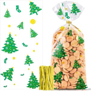 100 Sacs De Bonbons De No&euml;l (Arbre De No&euml;l), T&eacute;moin Des Sacs, Des Sacs De Cellophane Sacs De Bonbons De No&euml;l, Claire Cellophane Sacs De Bonbons, De No&euml;l Twist Sacs-Cadeaux - Neuf