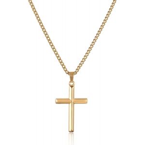 Kal-Collier Croix Hommes Argent/Or/Noir Acier Inoxydable Croix Christian Homme Cha&icirc;ne Avec Pendentif Croix Bijoux Collier 18-24 - Neuf