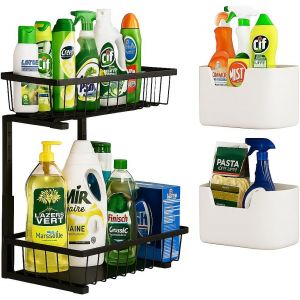 MEVRONISSHOP-Rangement sous &eacute;vier m&eacute;tal-Organisateur sous Evier Tiroir Coulissant &agrave; Extraction avec but&eacute;e-Organisateur m&eacute;tal sous evier Ajustable-Panier sous evier avec 2 Bo&icirc;tes de Rangement adh&eacute;sive - Neuf