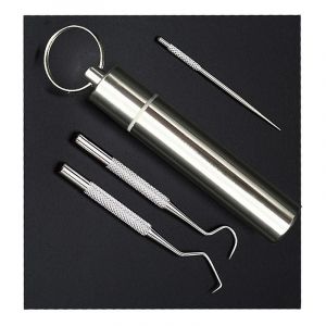 Lot De 3 Cure-Dents En Acier Inoxydable, Grattoir À Dents, Cure-Dents Portable Avec Boîte Porte-Clés Pour La Maison Et Les Voyages - Neuf