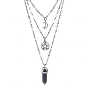 Lune Pentagramme Collier Pentacle Cristal Chakra Collier Breloque Pendentif Multi Couche Chaîne En Alliage - Neuf