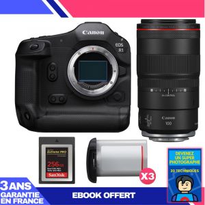 Boitier Canon EOS R1 + RF 100mm f/2.8 L Macro IS USM + 1 SanDisk 256GB Extreme PRO CFexpress Type B + 3 Canon LP-E19 + Ebook 'Devenez Un Super Photographe - Neuf