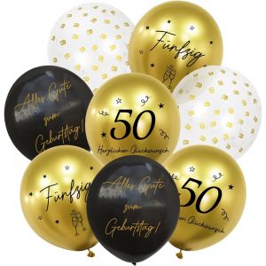 Lot De 24 Ballons Décoratifs Pour 50E Anniversaire, 50 Ans Pour Homme Et Femme, Ballons Dorés Et Noirs, En Latex, Joyeux Anniversaire - Neuf