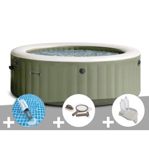 Kit spa gonflable Intex PureSpa Olive rond Bulles 4 places + Aspirateur + Kit d'entretien + Porte-verre - Neuf