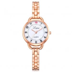 Femmes Femme Quartz Mouvement Montre Alliage Bo&icirc;tier Rond Analogique Montre-Bracelet Rose Or Blanc - Neuf