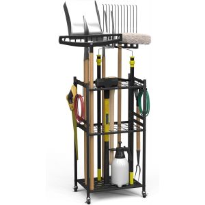 Checarzhn--No1-Tagère De Rangement À 3 Niveaux Pour Outils De Jardin - En Acier Au Carbone - Multi-U S - Avec Roulettes - 42 X 30 X 80 Cm - Neuf