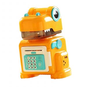 Tirelire dinosaure de dessin animé avec musique et lumières, boîte d'épargne à empreintes digitales pour filles, garçons et enfants de 5, 6, 7, 8, 9 et 10 ans, cadeaux de vacances-Gris - Neuf