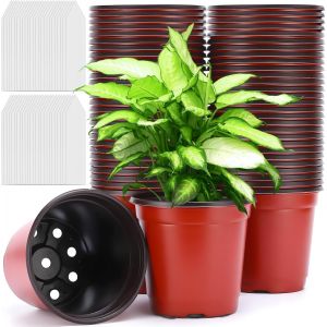 ERYI-100 Pieces Pot Semis Ø 10Cm, Pot De Fleur Plastique Avec 100 Étiquettes, Pot Plastique Plante, Réutilisables Pot De Culture, Godet Semis Pour La Plantation Jardin Intérieure Et Extérieure - Neuf