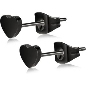 Kal-Boucles D'oreilles Coeur Plat Titane Sans Nickel Hypoallergénique Pour Oreille Sensible Délicat En Forme De Coeur Pour Les Femmes Filles Adolescents - Noir, Argent, Or, Or Rose - Neuf