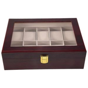 Bo&icirc;te De Montre En Bois De Luxe Bo&icirc;te De Porte-Montre Pour Montres Hommes Verre Top Bijoux Organisateur Bo&icirc;te 10 Grilles Wa - Neuf
