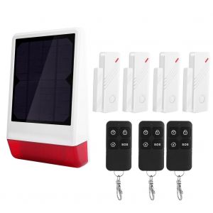Systeme d'alarme anti-intrusion sans fil 433 MHz, sirene solaire, aimant pour 4 portes, 3 telecommandes - Neuf