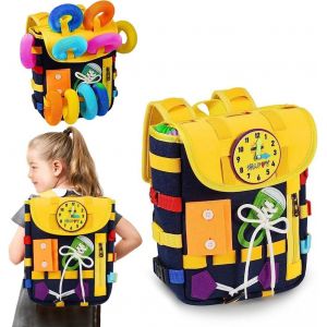 nzqaf-Sac à dos Montessori pour les tout-petits Boucle Zippers, Jouets sensoriels Montessori, Apprendre l'activité par le jeu, Peut être stocké et transporté sur le dos, Sac à dos de voyage pour joue - Neuf