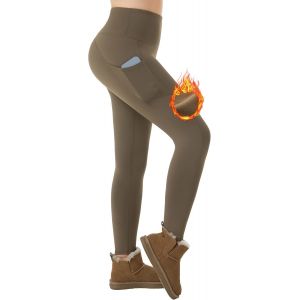 Jexnovashop-Legging Polaire Femme Thermique Hiver Chaud Doubl&eacute; Polaire Poches R&eacute;sistant &Agrave; L'eau Taille Haute Yoga De Sport - Neuf