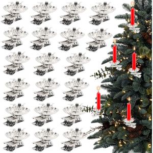 Kalanka-Lot De 20 Bougeoirs D'arbre De Noël À Clip Argenté - Mini Bougeoirs Décoratifs Pour Bougies D'arbre, Bougies D'anniversaire, Bougies De Table, Bougies Chauffe-Plat - Neuf