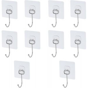 Crochet Adhésif Mural-Lot de 10 Crochets Adhesifs Transparent Auto Adhesif (max 10kg) pour Accroche Tableau sans Perçage,Crochet Porte,Murale sans Perçer,Accroche Torchon Cuisine - Neuf