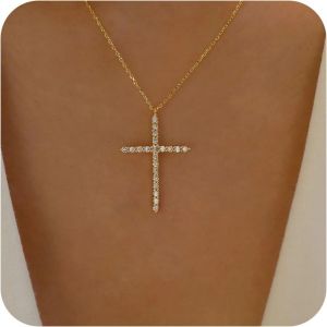 Kal-Collier Croix En Cristal Boho Choker Collier Pendentif Croix En Strass Statement Cross Charm Chaîne De Collier En Or Collier De Foi Minimaliste Collier Crucifix Bijoux Pour Femmes Et Filles - Neuf