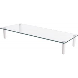 TUHU-Rehausseur D'Écran Universel En Verre - Support D'Écran - Charge Max. 20 Kg - Antidérapant - Pieds En Blanc - Neuf