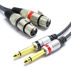 C&acirc;ble Double XLR Femalle vers 2x Jack 6.35mm Mono 3m Audio Adaptateur M&acirc;le Jack 6.35 TS vers Prise 3 Broches Connecteur XLR C&acirc;ble de Connexion Microphone Audio - Neuf