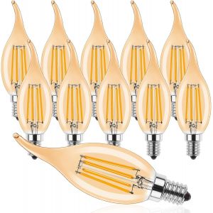 Ampoule Led Bougies E14 4w À Intensité Variable,Forme De Bougie Vintage C35 Pour Lustre,2700k Blanc Chaud,Remplace 40 W,400 Lm,À Intensité Variable,Ambre,Lot De 10,Classe Énergétique F - Neuf