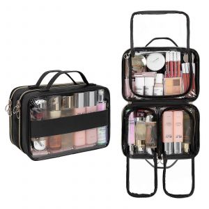 Double Couche de Maquillage Organisateur de Sac, Sac de Voyage Toilette pour les Femmes, de Multiples Compartiments à fermeture à Glissière Poche - Neuf