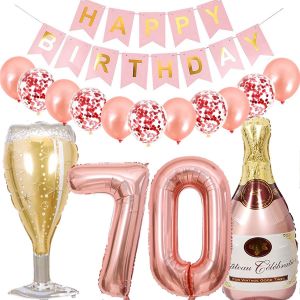 Sjzg-Ballon 70 Ans Anniversaire Homme, Kit De Decoration Anniversaire 70 Ans Homme Femme, Bouteille De Vin Bi&egrave;re D&eacute;coration H&eacute;lium Ballon Bouteille De Champagne Pour 70 Anniversaire D&eacute;coration F&ecirc;te - Neuf