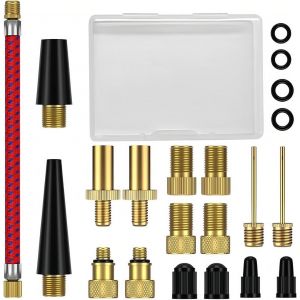 Kal-21 Pcs Embout Pompe Velo, Adaptateur De Pompe À Vélo,Embout Gonflage Velo,Adaptateur De Pompe À Vélo,Avec Boîte Rangement,Avec Tuyau De Gonflage,Compresseurs Pompes,Adaptateur D'aiguille De Pompe - Neuf