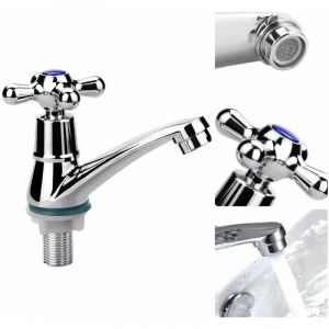 Robinet de lavabo à poignée unique (chromé), robinet mitigeur d'eau froide, robinet d'eau froide, robinet de lavabo de salle de bain, robinet chromé à poignée croisée avec filtre - Neuf