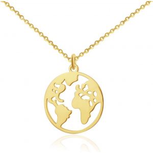 Trahoo-Collier Globe Terrestre Pour Femme - Résistant À L'eau - Collier Monde Réglable En Acier Inoxydable I Collier Avec Pendentif Carte Du Monde En Or - Argent - Or Rose - Neuf