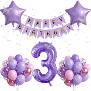 SJZG-Lot De 30 Ballons Roses Et Violets Pour 3E Anniversaire De Fille - Ballons D'Anniversaire Roses Et Violets - Banni&egrave;re En Aluminium Sur Le Th&egrave;me Du Chiffre 3 - D&eacute;coration De F&ecirc;te Pour Filles De 3 - Neuf