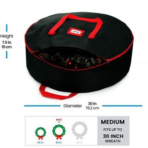 Couronne De No&euml;l Sac De Rangement De Vacances Organisateur De La Couronne Bo&icirc;te Avec Poign&eacute;e&iquest;Noir&iquest; - Neuf