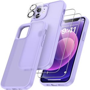 4 En 1 Coque Pour Iphone 12 Avec 2 Verre Tremp&eacute; Et 1 Cam&eacute;ra Protecteur, [Coussin D'Air Int&eacute;gr&eacute;] Antichoc Antirayures Bumper Protection Housse Pour Iphone 12 6.1"", Violet Clair - Neuf