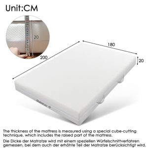 N616P228875A matelas en mousse froide de 180x200 cm, matelas confortable en mousse &agrave; 7 zones, hauteur 20 cm, fermet&eacute; H3/H2, couverture en fibres ultra-fines et quilt&eacute;e, technologie avanc&eacute;e de ressorts - Neuf