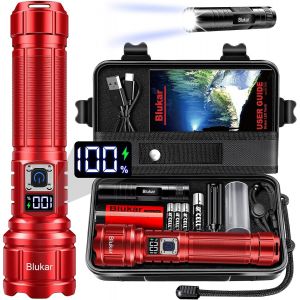 Eryi-Lampe Torche Led Ultra Puissante, Lampe De Poche Rechargeable Avec Batterie 5000mah,Zoomable 5 Modes, Ip67 Étanche Torche Tactique Pour Camping Randonnée Pêche,Rouge - Neuf