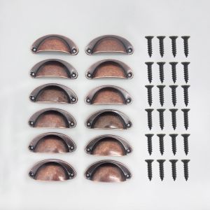 12 poignées de tiroir vintage en forme de coquillage (bronze rouge), poignées de porte de placard de cuisine rétro en demi-cercle, poignées de porte d'armoire et de commode - Neuf