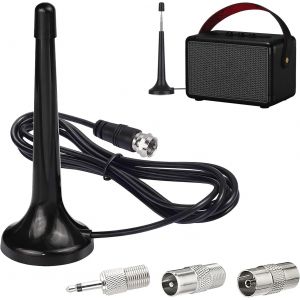 Antenne Radio FM Dab,75 ohm Antenne FM amplifiée Intérieure Télescopique avec Base Magnétique,Réception Haute Qualité,Câble 3.0M,Adaptateurs,pour Tuner Radio et Hi-FI - Neuf