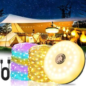 KAL-Guirlande Lumineuse De Camping, 10M Guirlande Camping Rechargeable, 8 Modes D'Éclairage, 2000Mah, Dure Jusqu'À 12 Heures, Lampe Camping, Rgb Guirlande Lumineuse, Camping Car Accessoires - Neuf