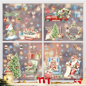 CAUC-No&euml;L Autocollants Fenetre, 9 Feuilles Noel Fenetre R&eacute;utilisable, No&euml;l D&eacute;coration Autocollant Fenetre, Decoration Noel Fenetre Electrostatique PVC Stickers, Flocon de Neige Deco Noel Fen&ecirc;tre - Neuf