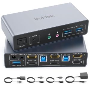 Commutateur Kvm Hdmi 2 Moniteurs 2 Ordinateurs,Commutateur Usb Kvm Double Moniteur 4K@60Hz,Affichage Étendu/Miroir Hdmi Pour 2 Pc Partageant 2 Moniteurs,Avec 3 Ports Usb 3.0 - Neuf