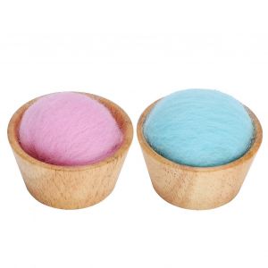 Coussin &Agrave; &Eacute;pingles Vertical En Feutre De Laine Avec Bol En Bois - Neuf