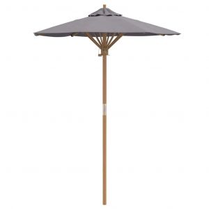Parasol De Jardin Rond L&eacute;ger Avec Poteau D&eacute;tachable 270 X 260 Cm Style Minimaliste En Bambou Gris Fonc&eacute; Helloshop26 02_0058245 - Neuf