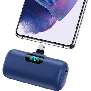 Batterie Externe Usb C 5000mah,15w 3.0a Charge Rapide Chargeur Portable Mini Power Bank Avec Écran Lcd Compatible Avec Samsung S23,S22/Note/Huawei/Moto/Lg/Pixel/Nexus,Usb C Phones Etc-Bleu - Neuf