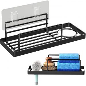 ChenQuanSarl-Porte Eponge Evier Cuisine, Porte Savon Cuisine Acier Inoxydable, Porte Éponge Évier Noir, Range Eponge Evier Cuisine, Rangement Vaisselle Evier Non Percé, Accessoires Pour Évier De Cuis - Neuf